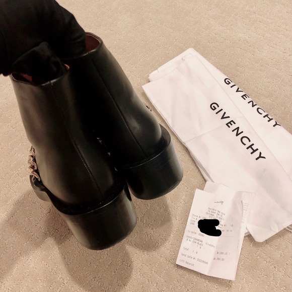 Givenchy Black Leather Chained Link Ankle Boot 38 - Picture 5 of 14